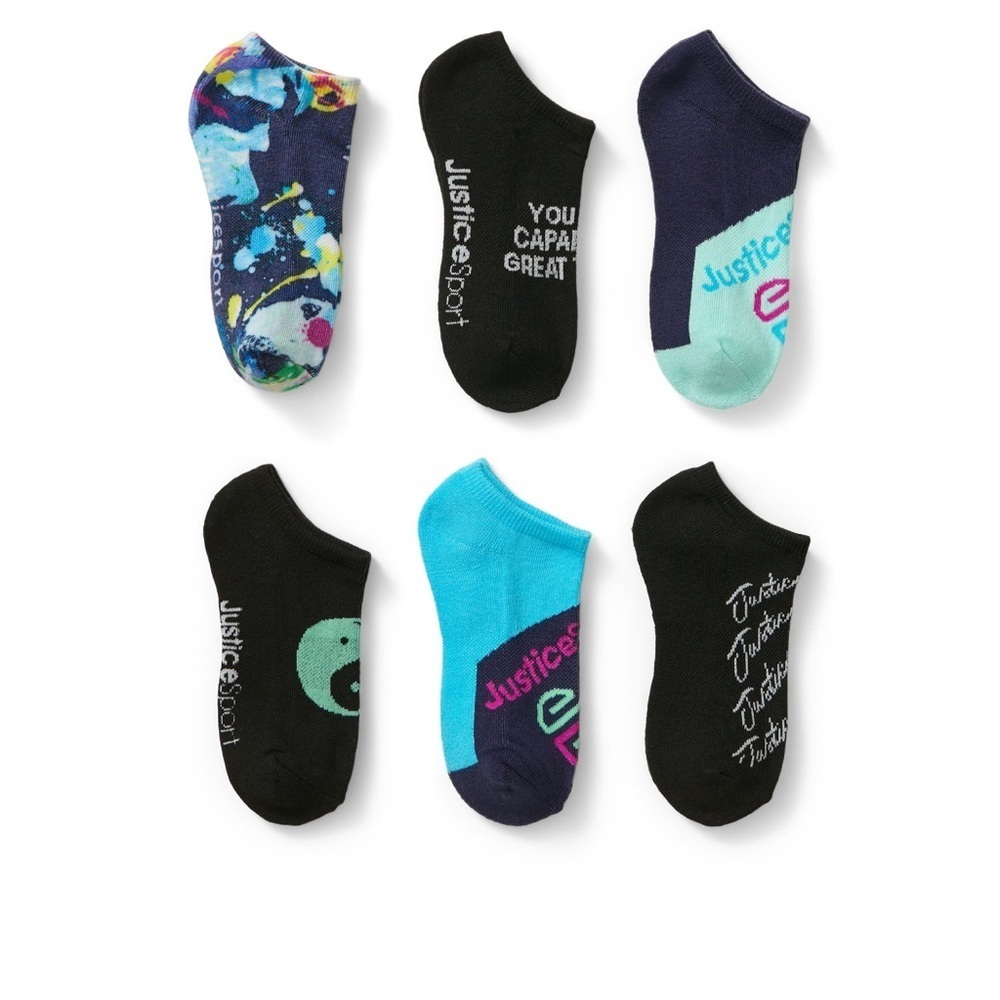 Justice, Girls No-Show Socks, 6-Pack, Sizes M Shoe Size 10.5-4